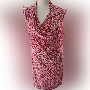 Tommy Bahama Red and White Geometric Cowl Neck Sleeveless Dress